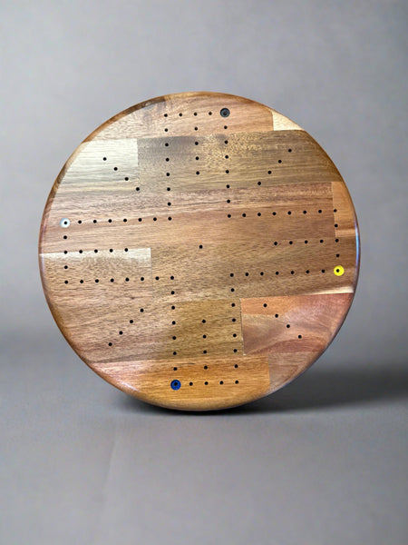 12" Round 4/6 player Travel Cards N Marbles with cribbage pegs and carrying case