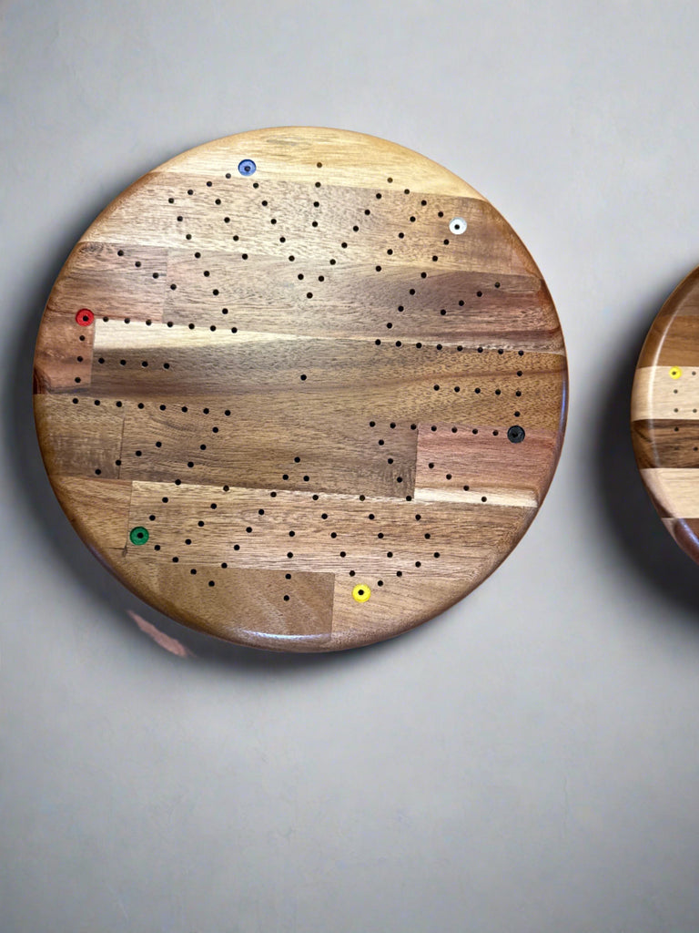 12" Round 4/6 player Travel Cards N Marbles with cribbage pegs and carrying case