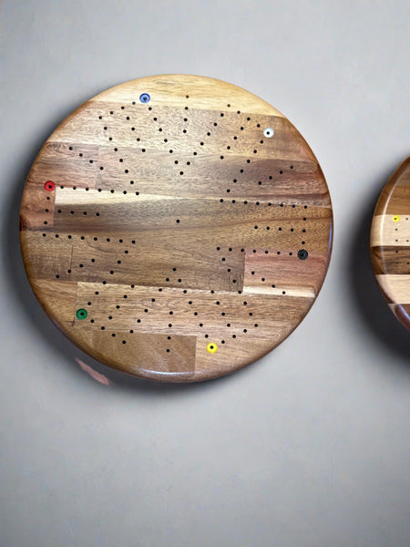 12" Round 4/6 player Travel Cards N Marbles with cribbage pegs and carrying case