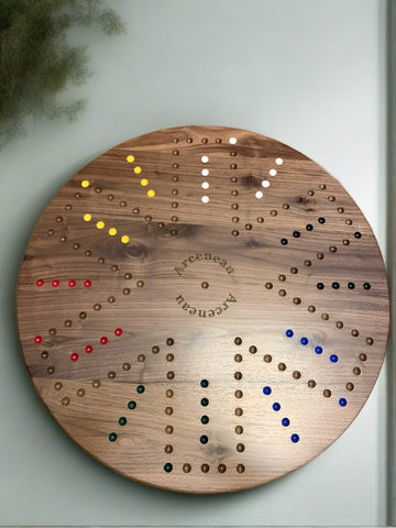 24" RUSTIC KNOTTY Walnut 4&6 Player Cards 'N Marbles Game