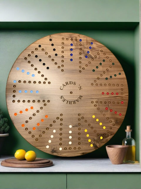 24" RUSTIC KNOTTY Walnut 6&8 Player Cards 'N Marbles Game