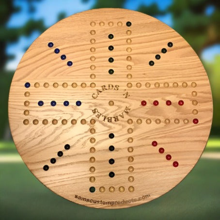 24" Oak 4&6 Player Cards 'N Marbles Game with Big Marbles