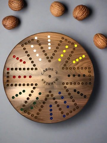 18” 4&6 Player RUSTIC KNOTTY Walnut Cards 'N Marbles Game
