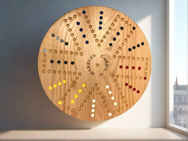 24" Oak 6&8 Player Cards 'N Marbles Game -Big Marbles