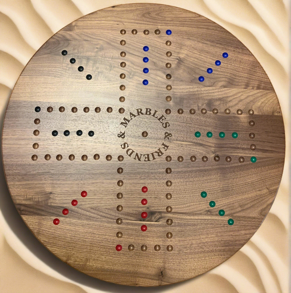 24" RUSTIC KNOTTY Walnut 4&6 Player Cards 'N Marbles - Big Marbles