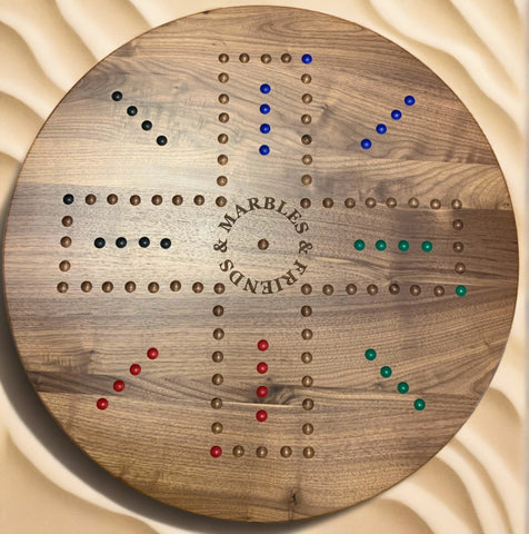 24" RUSTIC KNOTTY Walnut 4&6 Player Cards 'N Marbles - Big Marbles