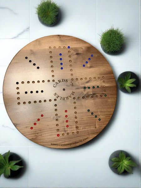 24" Walnut 4&8 Cards 'N Marbles with 7/8 marbles Game Board
